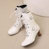imageSHEMEE Kitten Heels Ankle Boots for Women Vintage Victorian Style LaceUp Booties Mid Heels Zipper Shoes with BuckledWhite