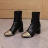imageSHEMEE Two Tone Ankle Boots for Women Chunky Block Heels Square Toe High Heeled Booties Pull On Fall Winter Dress ShoesBlackGold