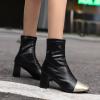 imageSHEMEE Two Tone Ankle Boots for Women Chunky Block Heels Square Toe High Heeled Booties Pull On Fall Winter Dress ShoesBlackGold
