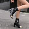 imageSHEMEE Two Tone Ankle Boots for Women Chunky Block Heels Square Toe High Heeled Booties Pull On Fall Winter Dress ShoesBlackGold