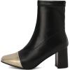imageSHEMEE Two Tone Ankle Boots for Women Chunky Block Heels Square Toe High Heeled Booties Pull On Fall Winter Dress ShoesBlackGold
