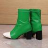 imageSHEMEE Two Tone Ankle Boots for Women Chunky Block Heels Square Toe High Heeled Booties Pull On Fall Winter Dress ShoesGreenWhite