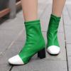 imageSHEMEE Two Tone Ankle Boots for Women Chunky Block Heels Square Toe High Heeled Booties Pull On Fall Winter Dress ShoesGreenWhite