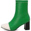 imageSHEMEE Two Tone Ankle Boots for Women Chunky Block Heels Square Toe High Heeled Booties Pull On Fall Winter Dress ShoesGreenWhite