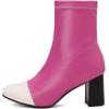imageSHEMEE Two Tone Ankle Boots for Women Chunky Block Heels Square Toe High Heeled Booties Pull On Fall Winter Dress ShoesHot PinkWhite