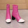 imageSHEMEE Two Tone Ankle Boots for Women Chunky Block Heels Square Toe High Heeled Booties Pull On Fall Winter Dress ShoesHot PinkWhite