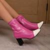 imageSHEMEE Two Tone Ankle Boots for Women Chunky Block Heels Square Toe High Heeled Booties Pull On Fall Winter Dress ShoesHot PinkWhite