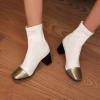 imageSHEMEE Two Tone Ankle Boots for Women Chunky Block Heels Square Toe High Heeled Booties Pull On Fall Winter Dress ShoesWhiteGold