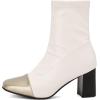 imageSHEMEE Two Tone Ankle Boots for Women Chunky Block Heels Square Toe High Heeled Booties Pull On Fall Winter Dress ShoesWhiteGold