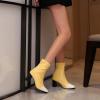 imageSHEMEE Two Tone Ankle Boots for Women Chunky Block Heels Square Toe High Heeled Booties Pull On Fall Winter Dress ShoesYellowWhite