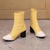imageSHEMEE Two Tone Ankle Boots for Women Chunky Block Heels Square Toe High Heeled Booties Pull On Fall Winter Dress ShoesYellowWhite