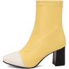imageSHEMEE Two Tone Ankle Boots for Women Chunky Block Heels Square Toe High Heeled Booties Pull On Fall Winter Dress ShoesYellowWhite