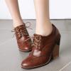 imageSHEMEE Womens Chunky High Heel Wingtip Oxfords Round Toe Lace Up Block Heels Vintage Brogues Pumps ShoesBrown