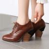 imageSHEMEE Womens Chunky High Heel Wingtip Oxfords Round Toe Lace Up Block Heels Vintage Brogues Pumps ShoesBrown