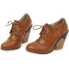 imageSHEMEE Womens Chunky High Heel Wingtip Oxfords Round Toe Lace Up Block Heels Vintage Brogues Pumps ShoesTan