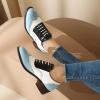 imageSHEMEE Womens Chunky Low Heels Oxfords Saddle Shoes Creeper Vintage Wingtip Brogues Perforated Flats Lace Up Pumps103 Blue
