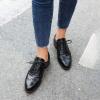 imageSHEMEE Womens Chunky Low Heels Oxfords Saddle Shoes Creeper Vintage Wingtip Brogues Perforated Flats Lace Up PumpsBlack