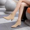 imageSHEMEE Womens Faux Suede Kitten Heels Ankle Boots Pointy Toe Lace Up Booties Small Low Heels Short Boot Office Party Dress ShoesApricot