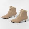imageSHEMEE Womens Faux Suede Kitten Heels Ankle Boots Pointy Toe Lace Up Booties Small Low Heels Short Boot Office Party Dress ShoesApricot