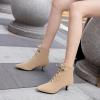 imageSHEMEE Womens Faux Suede Kitten Heels Ankle Boots Pointy Toe Lace Up Booties Small Low Heels Short Boot Office Party Dress ShoesApricot