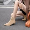 imageSHEMEE Womens Faux Suede Kitten Heels Ankle Boots Pointy Toe Lace Up Booties Small Low Heels Short Boot Office Party Dress ShoesApricot