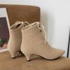 imageSHEMEE Womens Faux Suede Kitten Heels Ankle Boots Pointy Toe Lace Up Booties Small Low Heels Short Boot Office Party Dress ShoesApricot