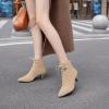 imageSHEMEE Womens Faux Suede Kitten Heels Ankle Boots Pointy Toe Lace Up Booties Small Low Heels Short Boot Office Party Dress ShoesApricot
