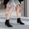 imageSHEMEE Womens Faux Suede Kitten Heels Ankle Boots Pointy Toe Lace Up Booties Small Low Heels Short Boot Office Party Dress ShoesBlack