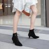 imageSHEMEE Womens Faux Suede Kitten Heels Ankle Boots Pointy Toe Lace Up Booties Small Low Heels Short Boot Office Party Dress ShoesBlack