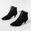imageSHEMEE Womens Faux Suede Kitten Heels Ankle Boots Pointy Toe Lace Up Booties Small Low Heels Short Boot Office Party Dress ShoesBlack
