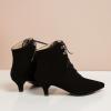 imageSHEMEE Womens Faux Suede Kitten Heels Ankle Boots Pointy Toe Lace Up Booties Small Low Heels Short Boot Office Party Dress ShoesBlack