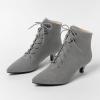 imageSHEMEE Womens Faux Suede Kitten Heels Ankle Boots Pointy Toe Lace Up Booties Small Low Heels Short Boot Office Party Dress ShoesGrey