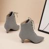 imageSHEMEE Womens Faux Suede Kitten Heels Ankle Boots Pointy Toe Lace Up Booties Small Low Heels Short Boot Office Party Dress ShoesGrey