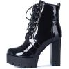 imageSHEMEE Womens Lace Up Chunky Heeled Platform Ankle Boots Patent Leather Block High Heels Side Zipper Booties ShoesBlack