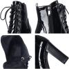 imageSHEMEE Womens Lace Up Chunky Heeled Platform Ankle Boots Patent Leather Block High Heels Side Zipper Booties ShoesBlack