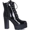 imageSHEMEE Womens Lace Up Chunky Heeled Platform Ankle Boots Patent Leather Block High Heels Side Zipper Booties ShoesBlack