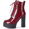 imageSHEMEE Womens Lace Up Chunky Heeled Platform Ankle Boots Patent Leather Block High Heels Side Zipper Booties ShoesBurgundy