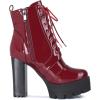 imageSHEMEE Womens Lace Up Chunky Heeled Platform Ankle Boots Patent Leather Block High Heels Side Zipper Booties ShoesBurgundy