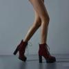 imageSHEMEE Womens Lace Up Chunky Heeled Platform Ankle Boots Patent Leather Block High Heels Side Zipper Booties ShoesBurgundy