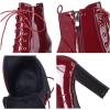 imageSHEMEE Womens Lace Up Chunky Heeled Platform Ankle Boots Patent Leather Block High Heels Side Zipper Booties ShoesBurgundy