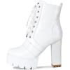 imageSHEMEE Womens Lace Up Chunky Heeled Platform Ankle Boots Patent Leather Block High Heels Side Zipper Booties ShoesWhite