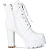 imageSHEMEE Womens Lace Up Chunky Heeled Platform Ankle Boots Patent Leather Block High Heels Side Zipper Booties ShoesWhite