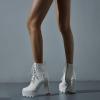 imageSHEMEE Womens Lace Up Chunky Heeled Platform Ankle Boots Patent Leather Block High Heels Side Zipper Booties ShoesWhite