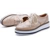 imageSHEMEE Womens Platform Low Heels Flat Lace Up Wingtip Oxfords Pumps Wedge Vintage Round Toe Brogues Dress ShoesApricot Patent