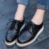 imageSHEMEE Womens Platform Low Heels Flat Lace Up Wingtip Oxfords Pumps Wedge Vintage Round Toe Brogues Dress ShoesBlack Pu