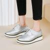 imageSHEMEE Womens Platform Low Heels Flat Lace Up Wingtip Oxfords Pumps Wedge Vintage Round Toe Brogues Dress ShoesSilver Pu