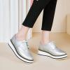 imageSHEMEE Womens Platform Low Heels Flat Lace Up Wingtip Oxfords Pumps Wedge Vintage Round Toe Brogues Dress ShoesSilver Pu