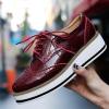 imageSHEMEE Womens Platform Low Heels Flat Lace Up Wingtip Oxfords Pumps Wedge Vintage Round Toe Brogues Dress ShoesWine Red Patent