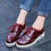 imageSHEMEE Womens Platform Low Heels Flat Lace Up Wingtip Oxfords Pumps Wedge Vintage Round Toe Brogues Dress ShoesWine Red Patent
