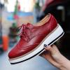imageSHEMEE Womens Platform Low Heels Flat Lace Up Wingtip Oxfords Pumps Wedge Vintage Round Toe Brogues Dress ShoesWine Red Pu